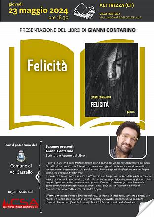 Felicità, romanzo sul patriarcato di gianni contarino: la presentazione ad acitrezza, presso villa fortuna, curata da centro studi acitrezza.